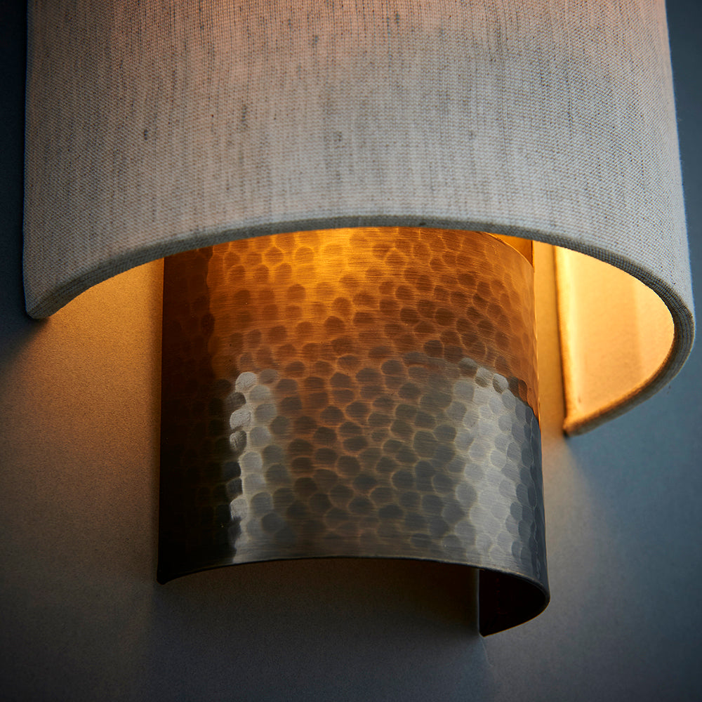 Endon Lighting 71308 Indara 1Lt Wall Hammered Bronze Plate & Natural Linen Mix Fabric