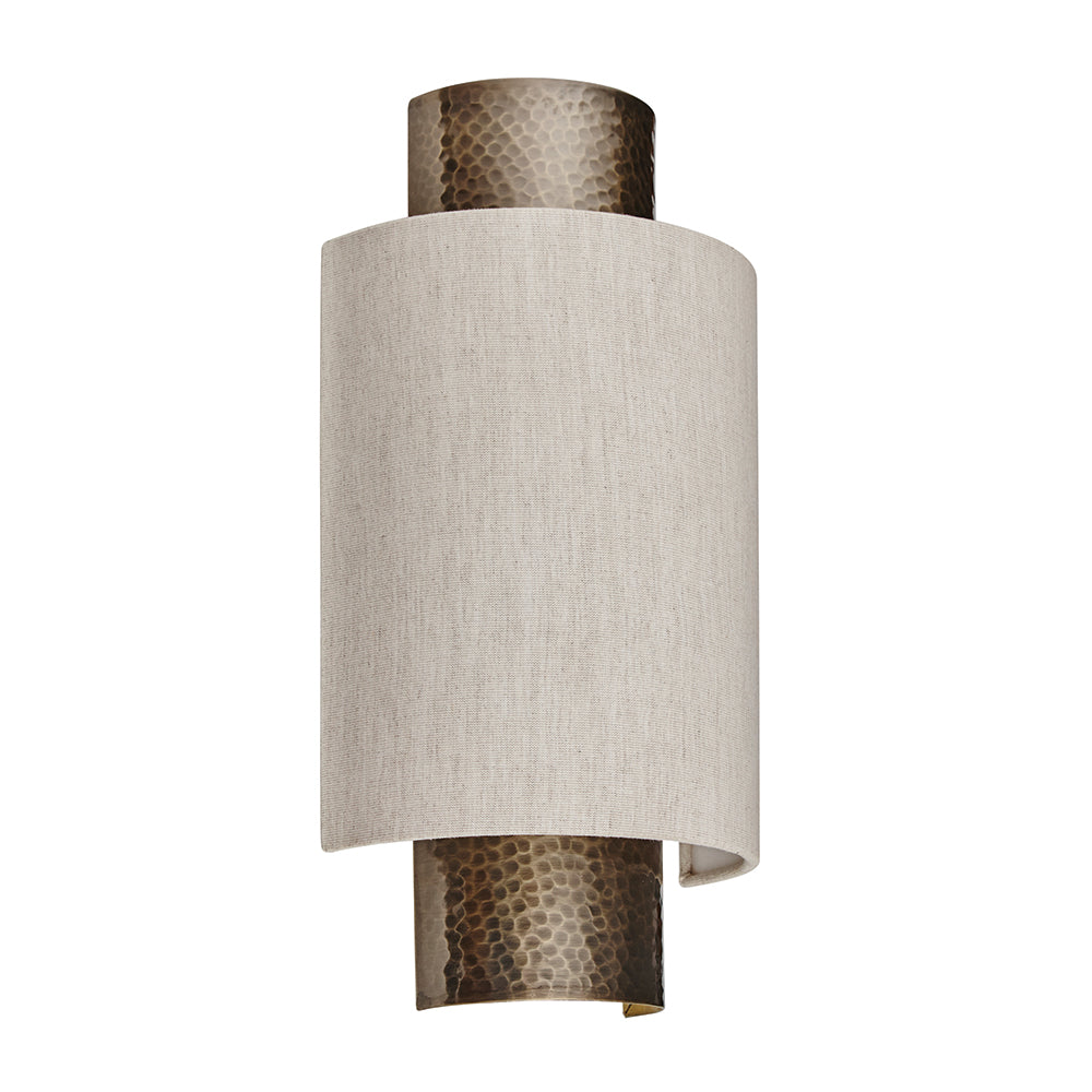Endon Lighting 71308 Indara 1Lt Wall Hammered Bronze Plate & Natural Linen Mix Fabric