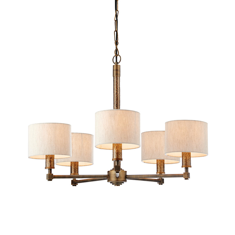 Endon Lighting 71345 Indara 5Lt Pendant Hammered Bronze Plate & Natural Linen Mix Fabric