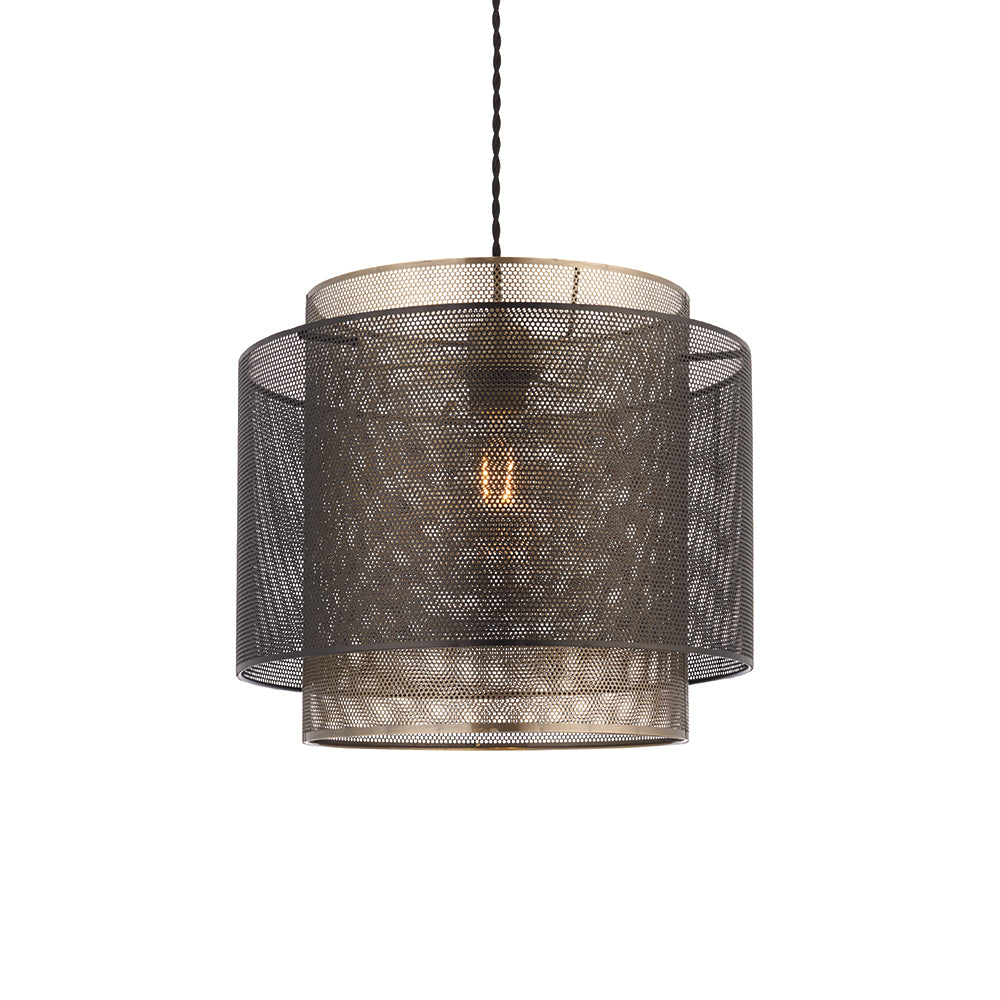 Endon Lighting 72829 Plexus 1Lt Pendant Matt Black & Antique Brass Plate