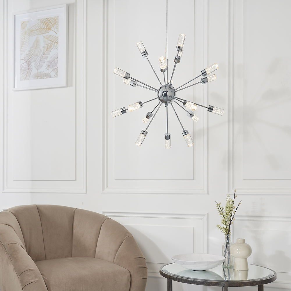 Endon Lighting 73046 Glacier 18Lt Pendant Chrome Plate & Clear Bubble Acrylic