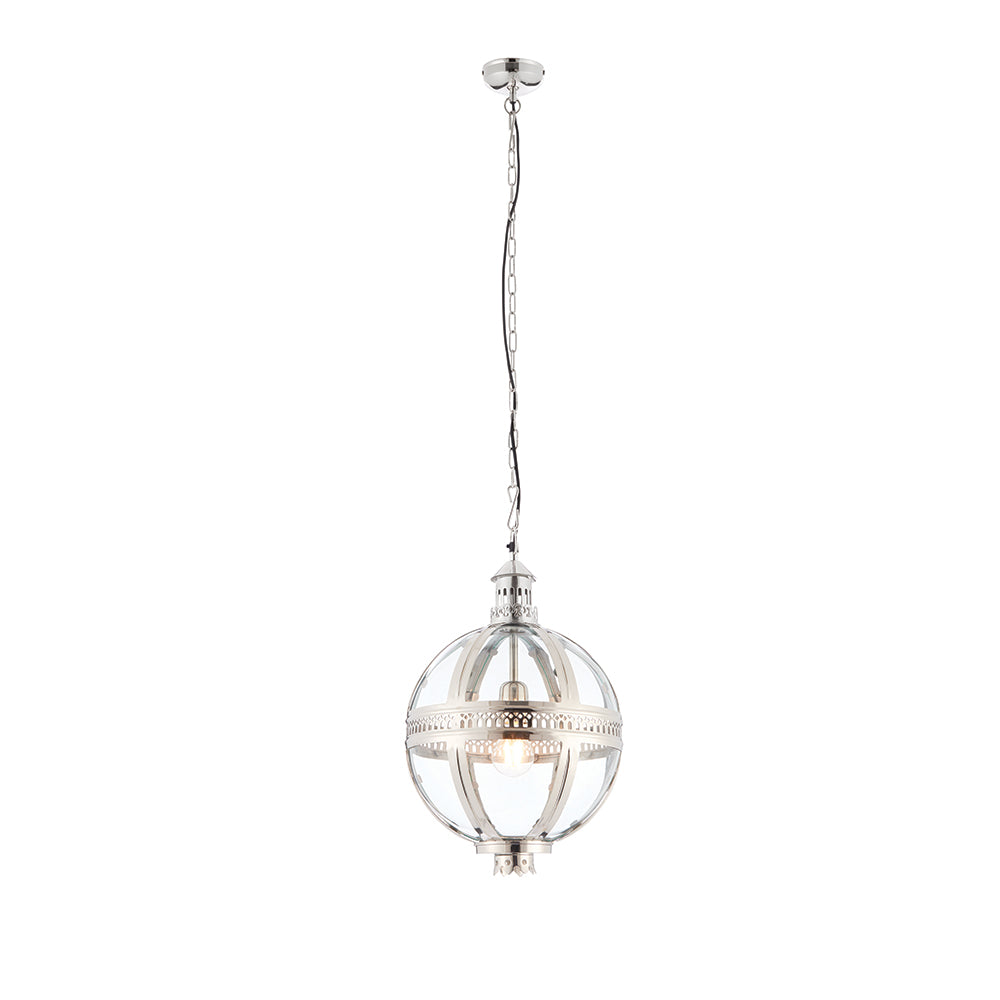 Endon Lighting 73109 Vienna 1Lt Pendant Bright Nickel Solid Brass Plated & Clear Glass