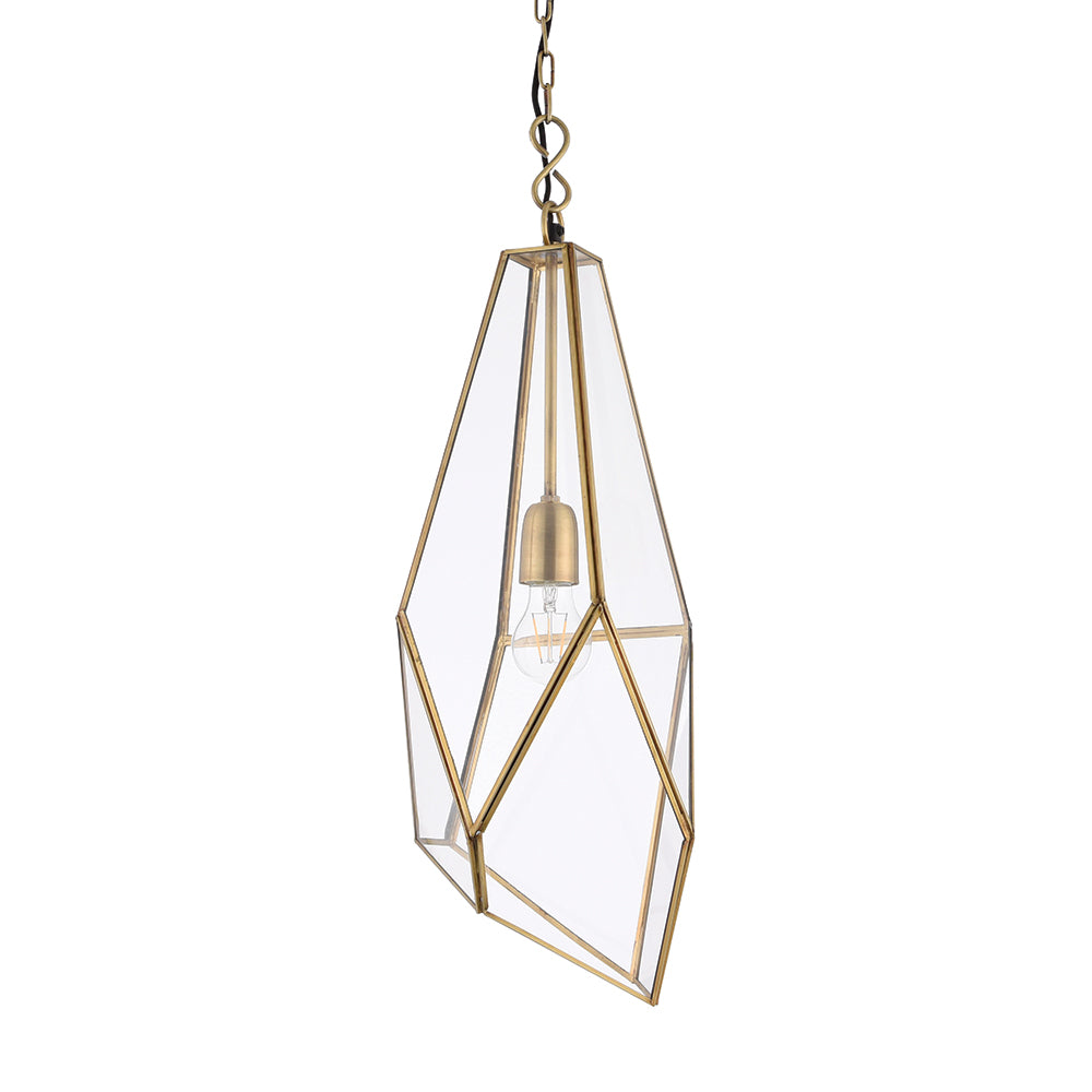 Endon Lighting 73117 Avery 1Lt Pendant Antique Brass Plate & Clear Glass