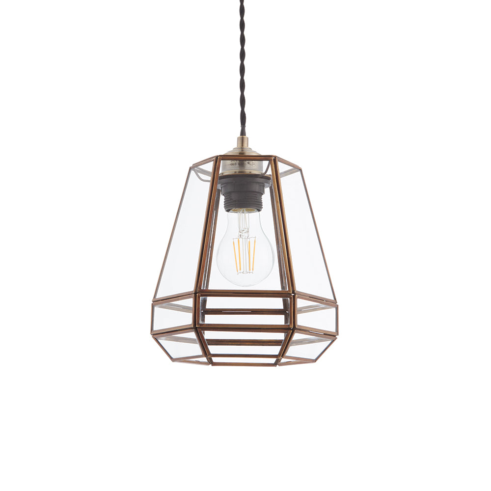 Endon Lighting 73287 Stockheld 1Lt Pendant Antique Solid Brass & Clear Glass
