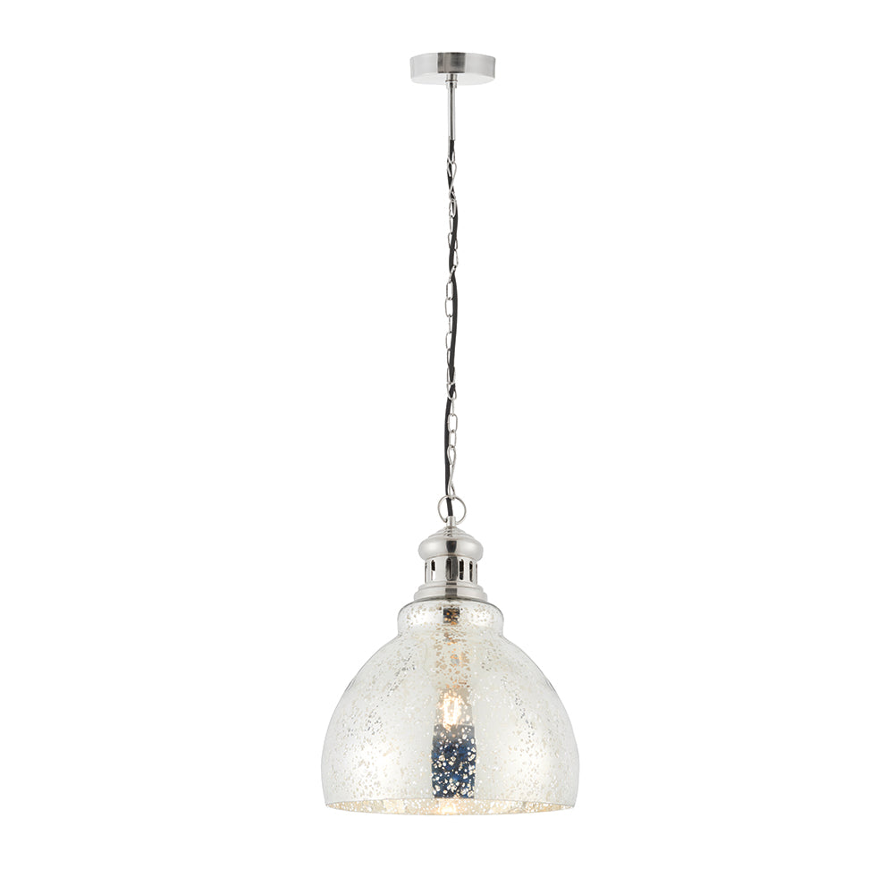 Endon Lighting 73569 Darna 1Lt Pendant Bright Nickel Plate & Mercury Glass