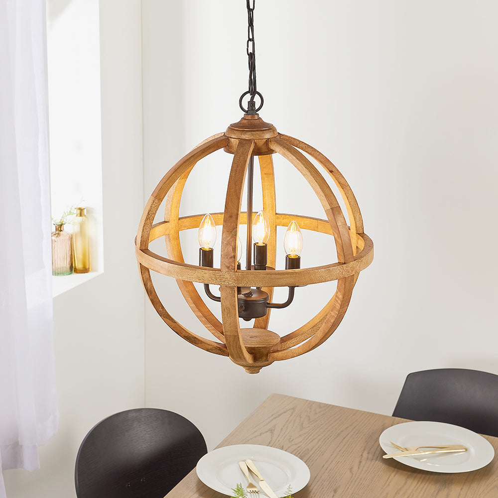 Endon Lighting 73575 Toba 4Lt Pendant Mango Wood & Dark Bronze Paint