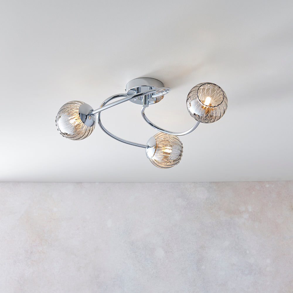 Endon Lighting 73642 Aerith 3Lt Semi Flush Chrome Plate & Smoked Mirror Glass