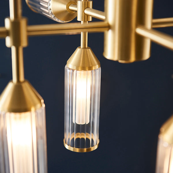 Ribbed and frosted glass satin brass pendant