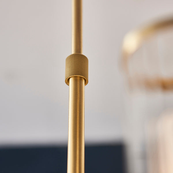 Ribbed and frosted glass satin brass pendant
