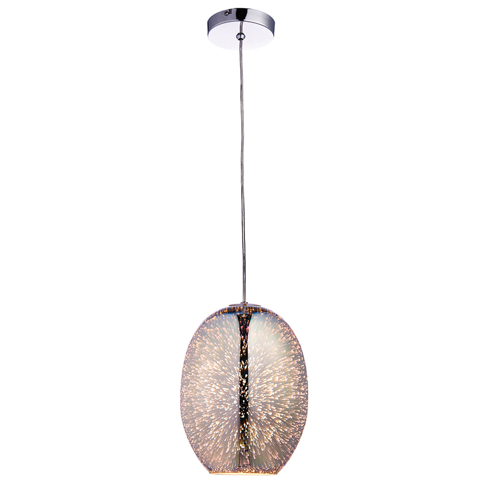 Endon Lighting 74939 Stellar 1Lt Pendant Chrome Holographic Glass & Chrome Plate