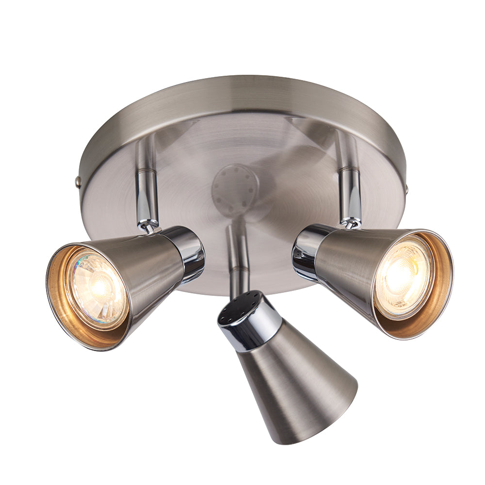 Endon Lighting 76204 Kai 3Lt Spot Satin Nickel & Chrome Plate