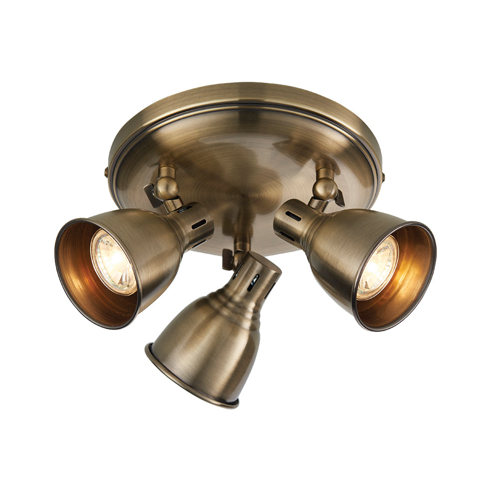 Endon Lighting 76279 Westbury 3Lt Spot Antique Brass Plate
