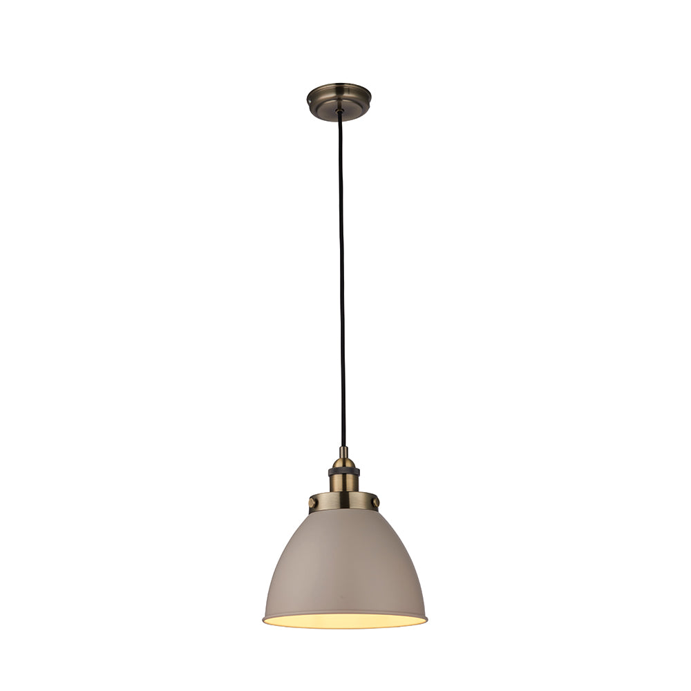 Endon Lighting 76328 Franklin 1Lt Pendant Taupe & Antique Brass Plate