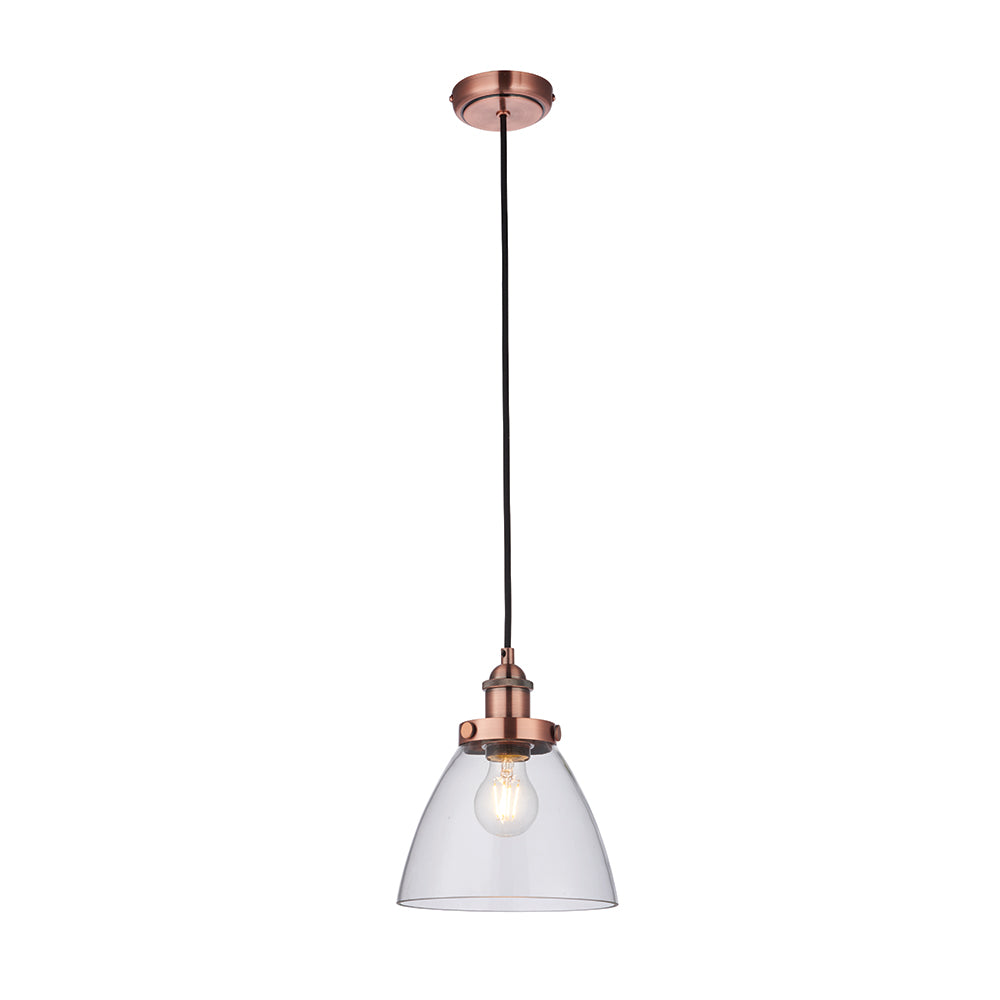 Endon Lighting 76332 Hansen 1Lt Pendant Aged Copper Plate & Clear Glass