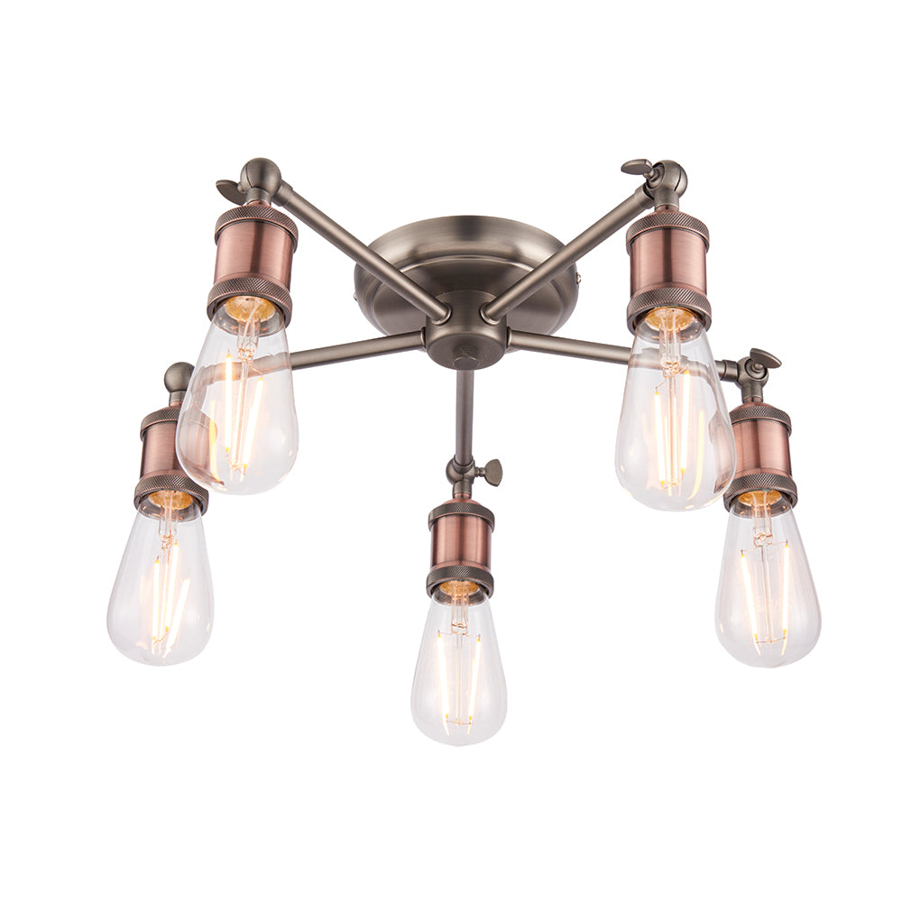 Endon Lighting 76336 Hal 5Lt Semi Flush Aged Pewter & Aged Copper Plate