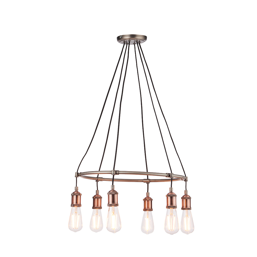 Endon Lighting 76337 Hal 6Lt Pendant Aged Pewter & Aged Copper Plate