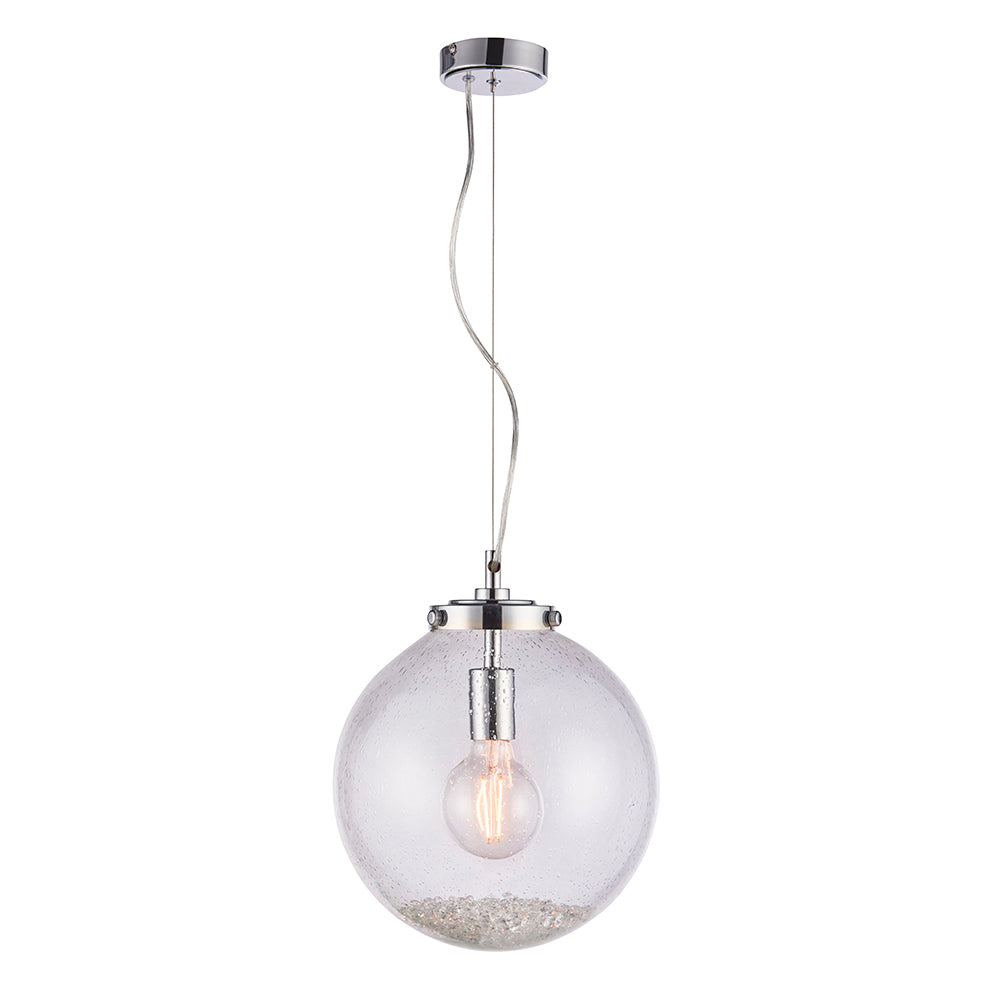 Endon Lighting 76381 Harbour 1Lt Pendant Chrome Plate & Clear Bubble Glass