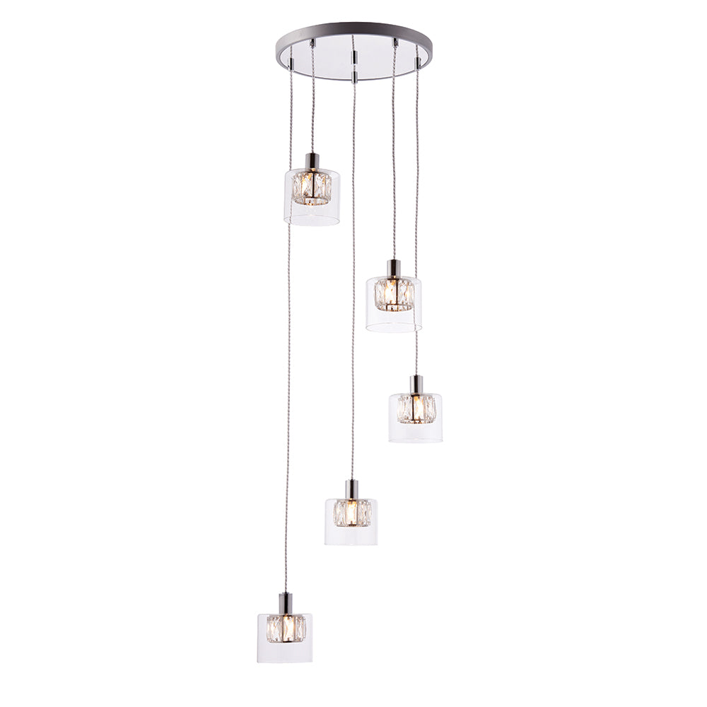 Endon Lighting 76520 Verina 5Lt Pendant Chrome Plate & Clear Glass
