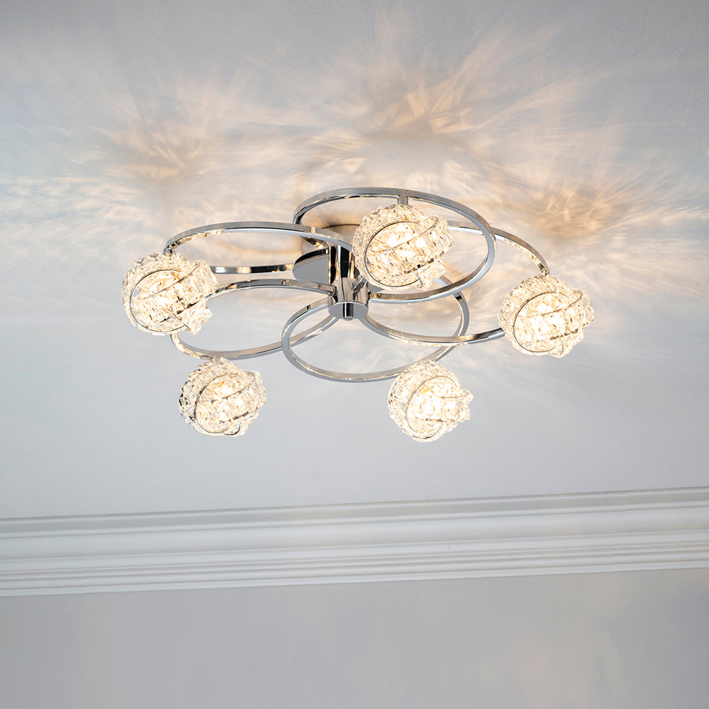 Endon Lighting 76595 Talia 5Lt Semi Flush Chrome Plate & Clear Crystal