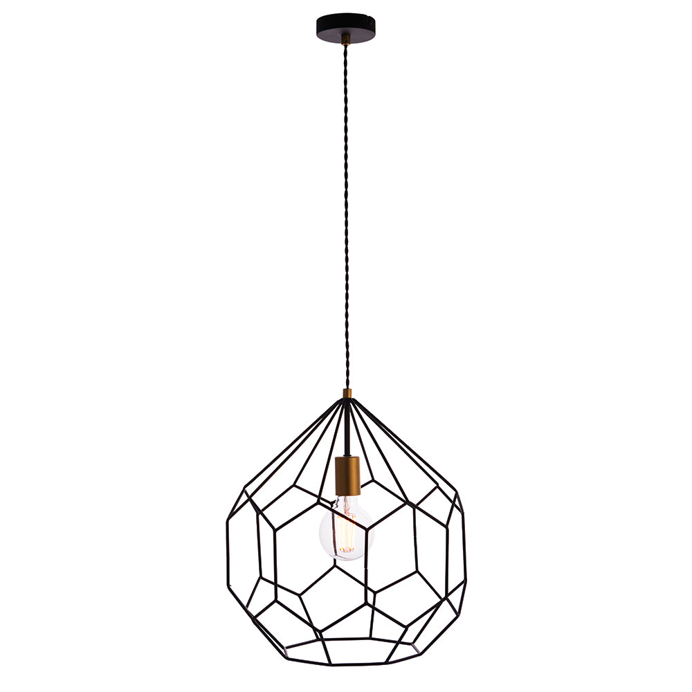 Endon Lighting 76686 Deco 1Lt Pendant Matt Black & Satin Gold Effect Paint