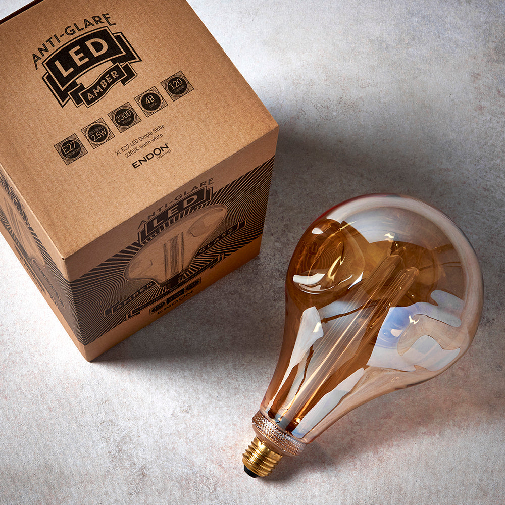 Endon Lighting 77085 Xl E27 Led Dimple Globe 1Lt Accessory Amber Glass