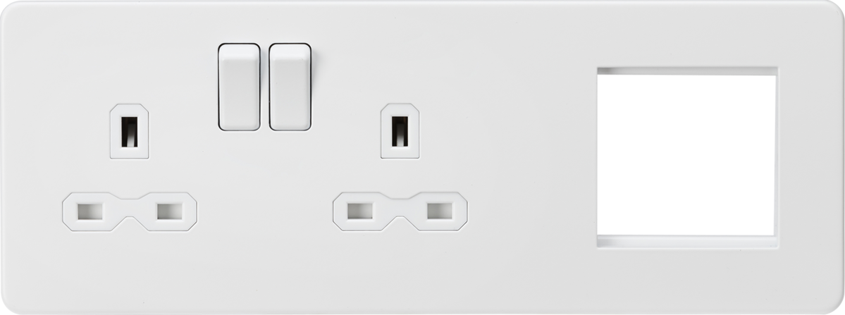 Screwless 13A 2G DP Socket + 2G Modular Combination Plate - Matt White