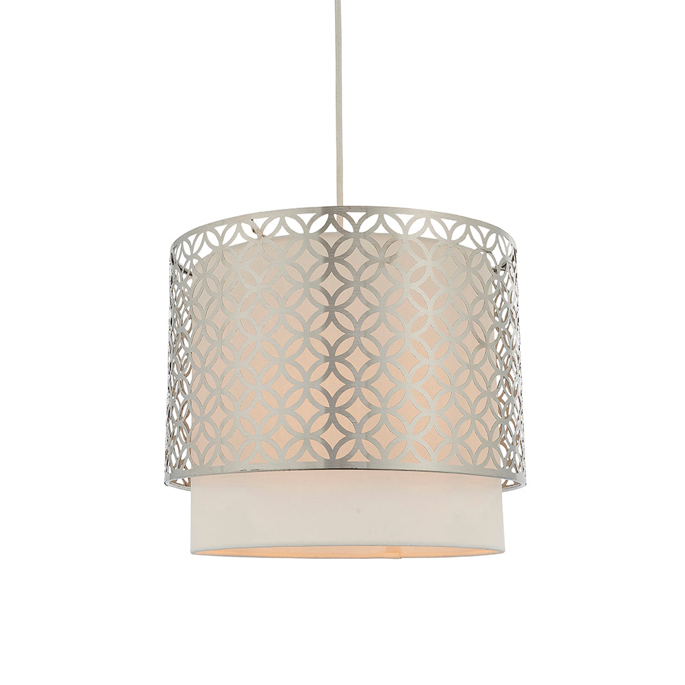 Endon Lighting 78726 Gilli 1Lt Pendant Satin Nickel Plate & Vintage White Linen