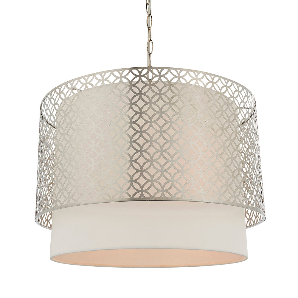 Endon Lighting 78728 Gilli 3Lt Pendant Satin Nickel Plate & Vintage White Linen