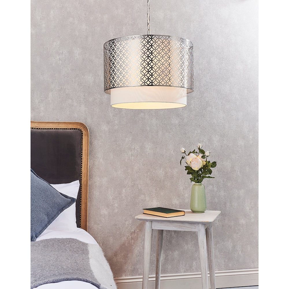 Endon Lighting 78728 Gilli 3Lt Pendant Satin Nickel Plate & Vintage White Linen