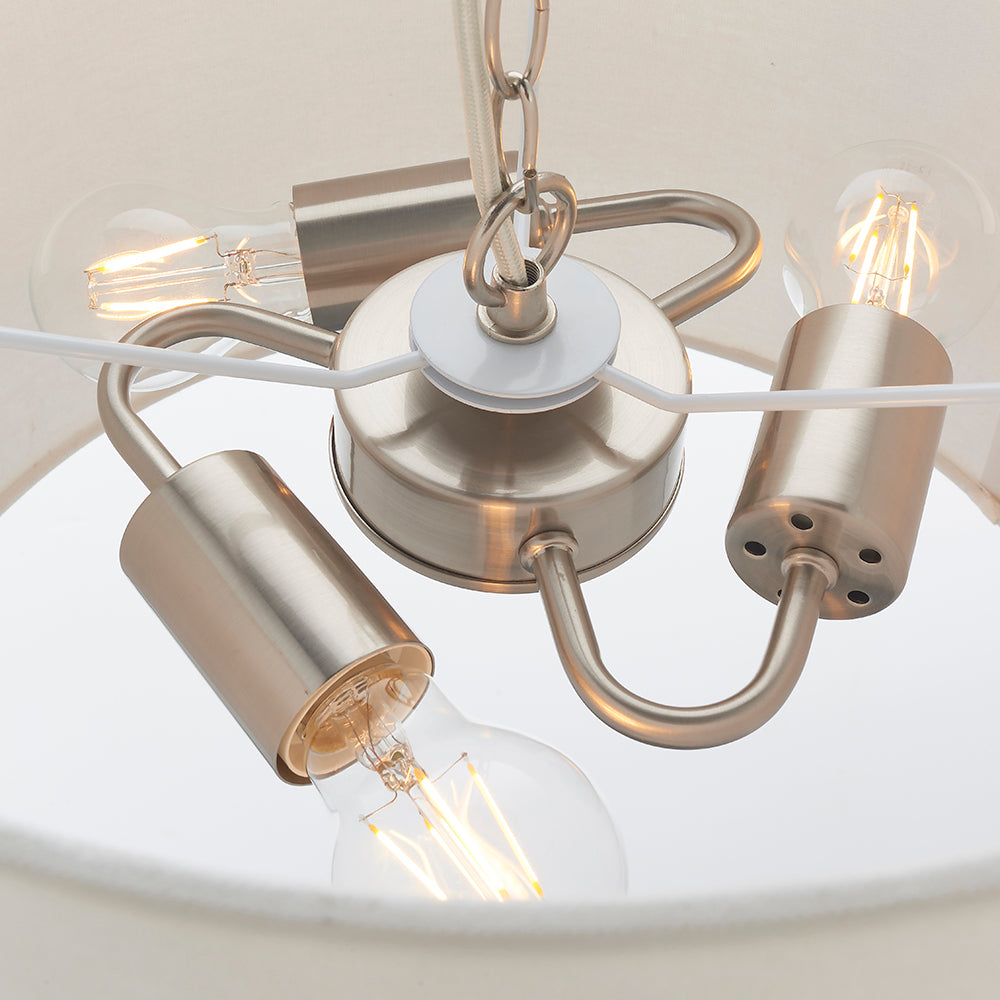 Endon Lighting 78728 Gilli 3Lt Pendant Satin Nickel Plate & Vintage White Linen