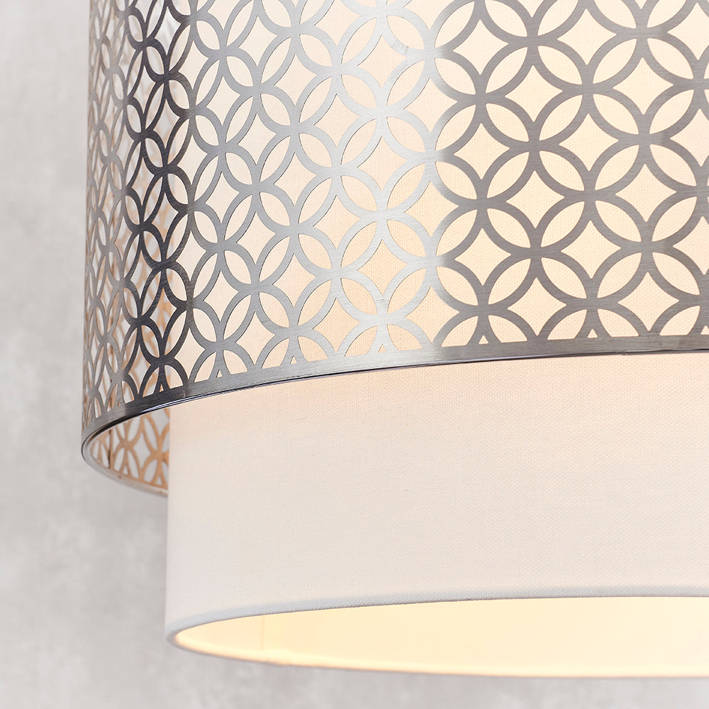 Endon Lighting 78728 Gilli 3Lt Pendant Satin Nickel Plate & Vintage White Linen