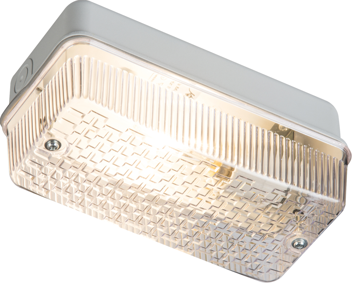 230V IP65 100W (BC) B22 Bulkhead with Clear Prismatic Diffuser and Aluminium Base