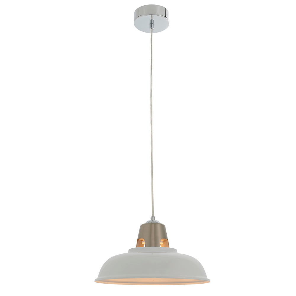 Endon Lighting 79491 Henley 1Lt Pendant Easyfit Gloss Vintage White & Satin Nickel Plate
