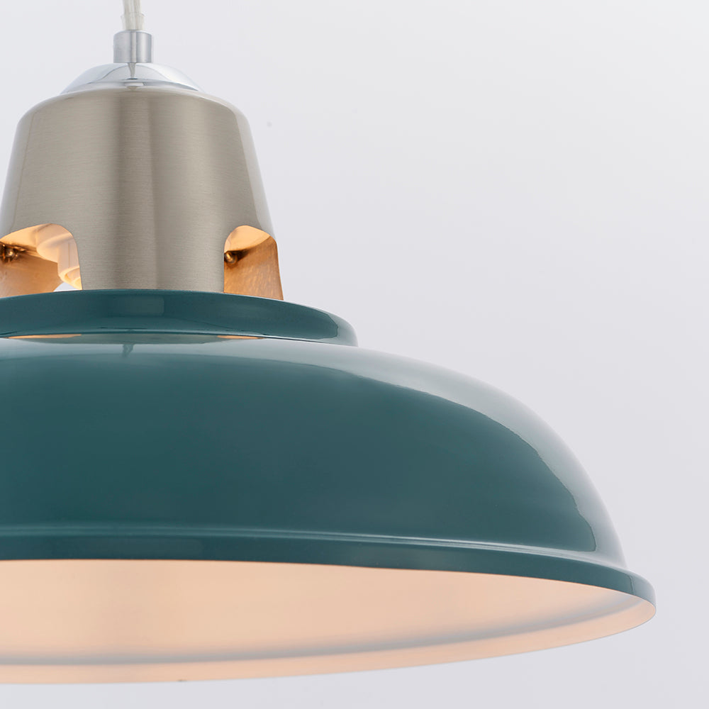 Endon Lighting 80661 Henley 1Lt Pendant Easyfit Gloss Mallard Green & Satin Nickel Plate