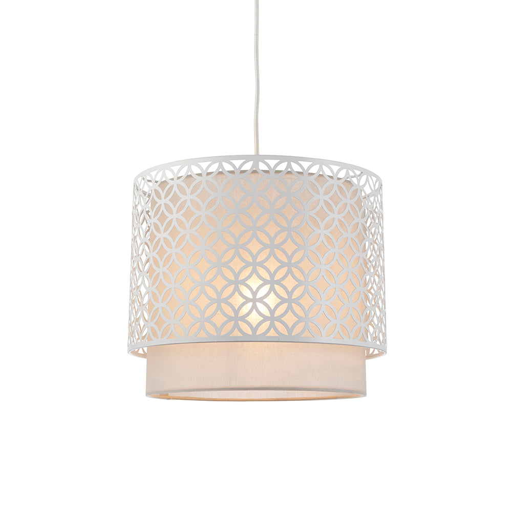 Endon Lighting 81029 Gilli 1Lt Pendant Matt White & Pale Grey Cotton