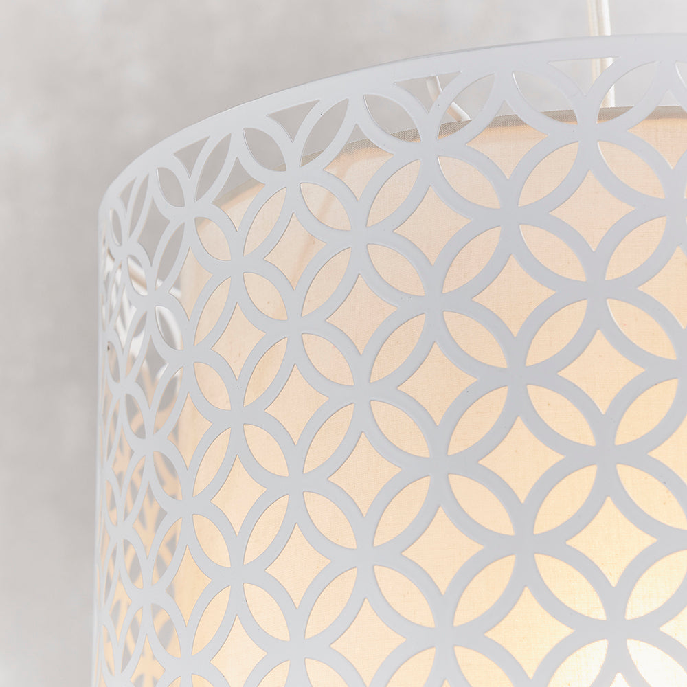 Endon Lighting 81029 Gilli 1Lt Pendant Matt White & Pale Grey Cotton