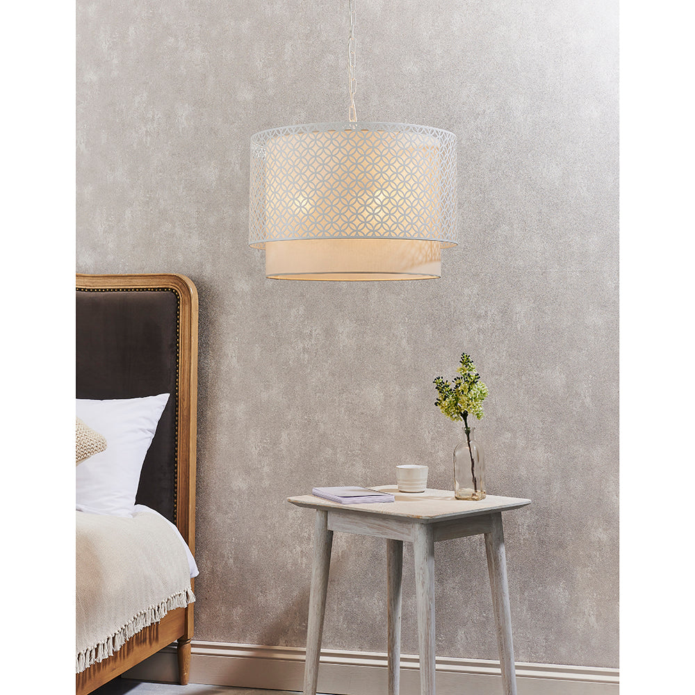 Endon Lighting 81031 Gilli 3Lt Pendant Matt White & Pale Grey Cotton