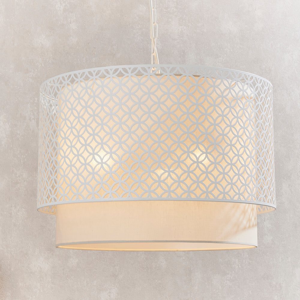 Endon Lighting 81031 Gilli 3Lt Pendant Matt White & Pale Grey Cotton