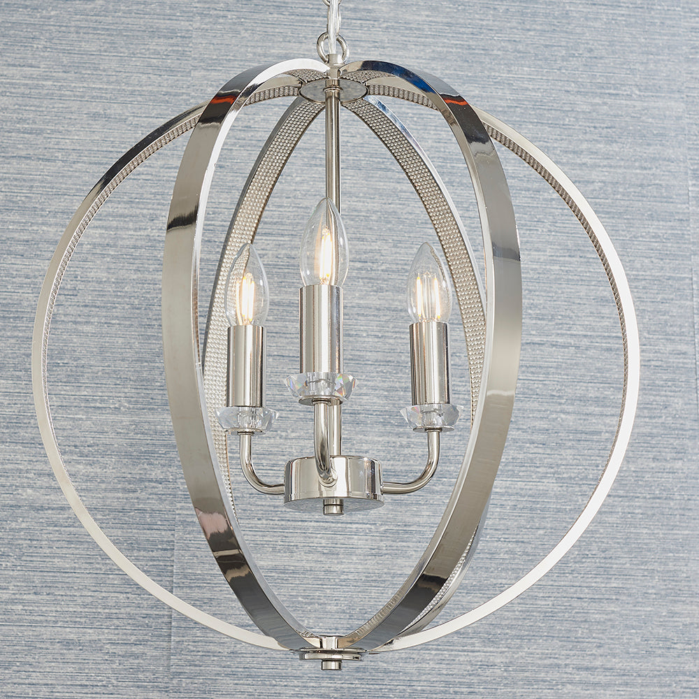 Endon Lighting 81507 Ritz 3Lt Pendant Bright Nickel Plate & Clear Faceted Acrylic