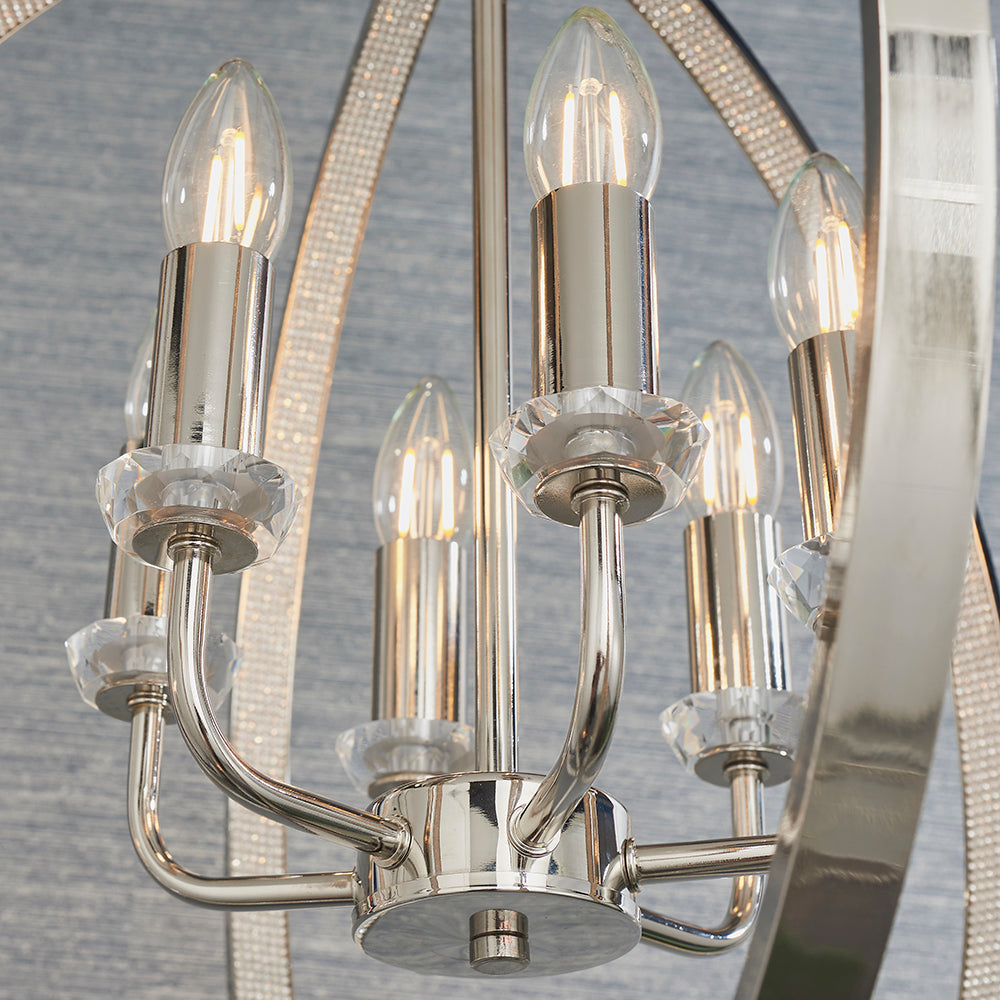 Endon Lighting 81508 Ritz 6Lt Pendant Bright Nickel Plate & Clear Faceted Acrylic