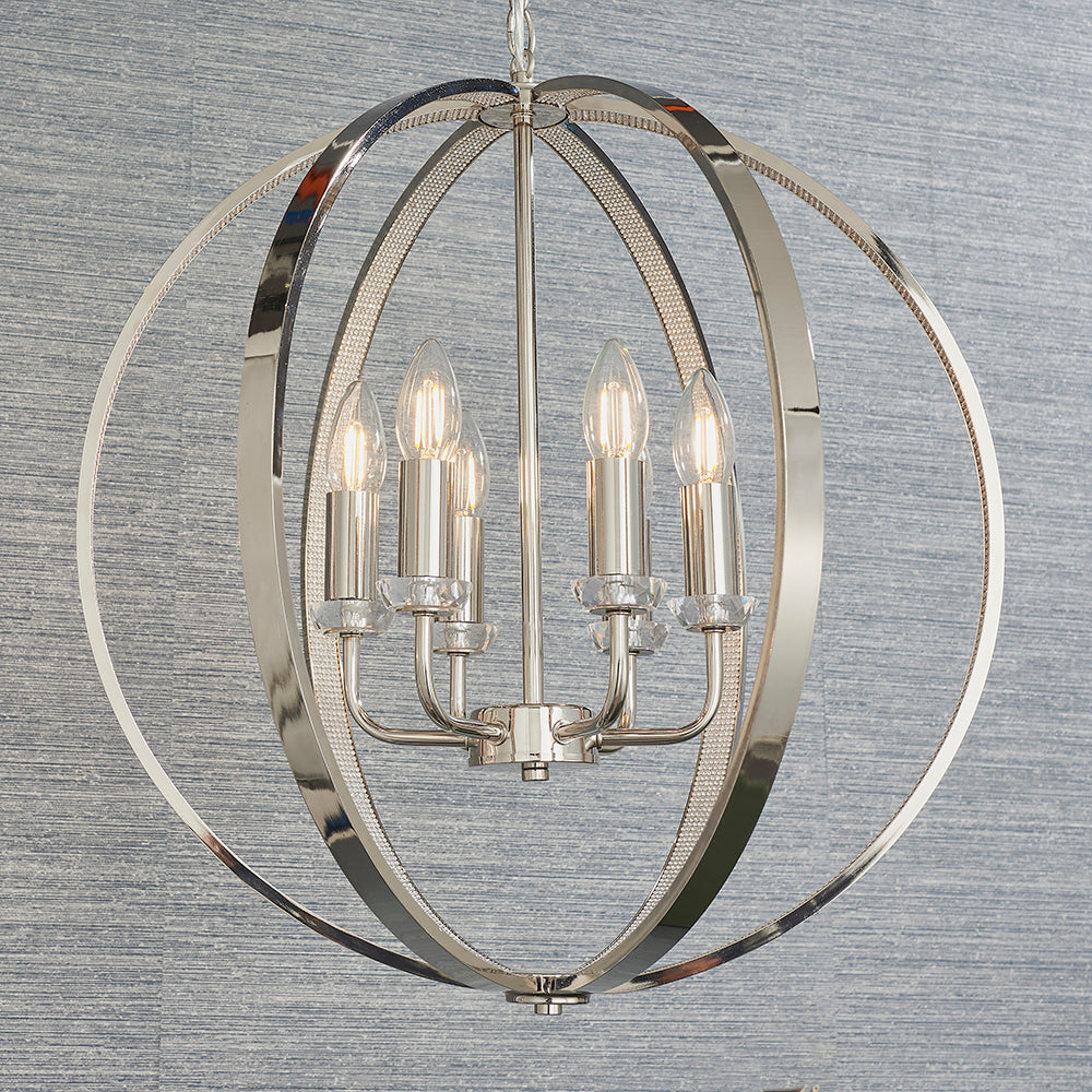 Endon Lighting 81508 Ritz 6Lt Pendant Bright Nickel Plate & Clear Faceted Acrylic