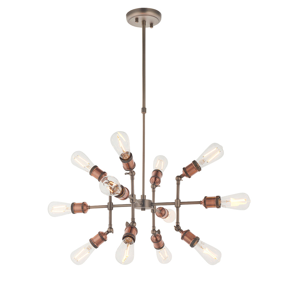 Endon Lighting 81609 Hal 12Lt Pendant Aged Copper & Aged Pewter Plate