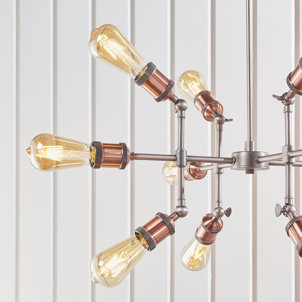 Endon Lighting 81609 Hal 12Lt Pendant Aged Copper & Aged Pewter Plate