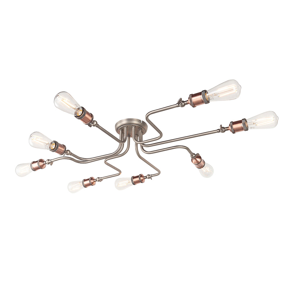Endon Lighting 81610 Hal 8Lt Semi Flush Aged Copper & Aged Pewter Plate