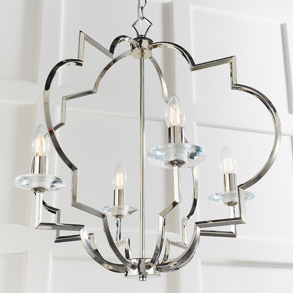 Endon Lighting 81915 Garland 4Lt Pendant Polished Nickel Plate & Clear Crystal