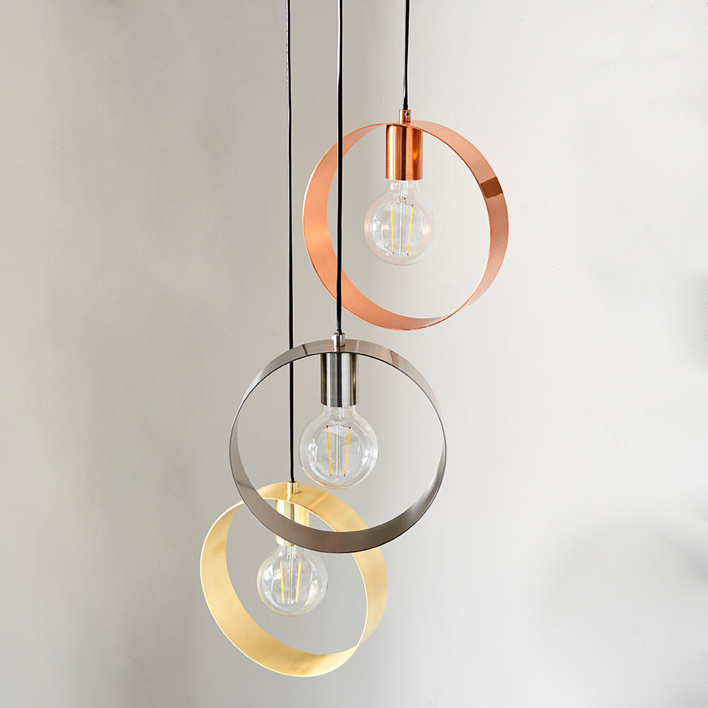 Endon Lighting 81922 Hoop 3Lt Pendant Satin Brass & Brushed Nickel Plate