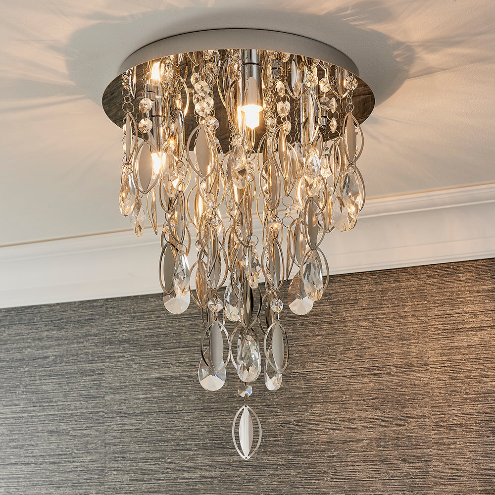 Endon Lighting 81956 Melody 3Lt Flush Chrome Plate & Clear Crystal