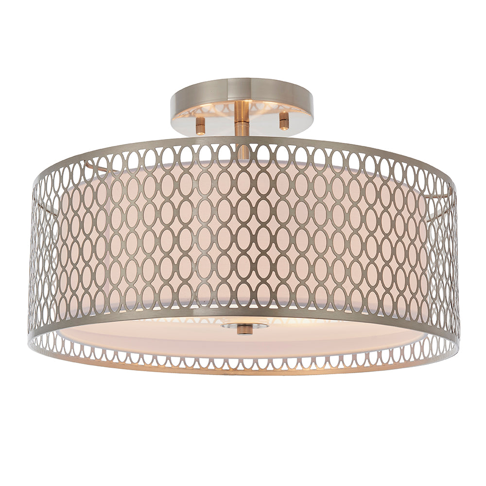 Endon Lighting 81966 Cordero 3Lt Flush Satin Nickel Plate & White Fabric