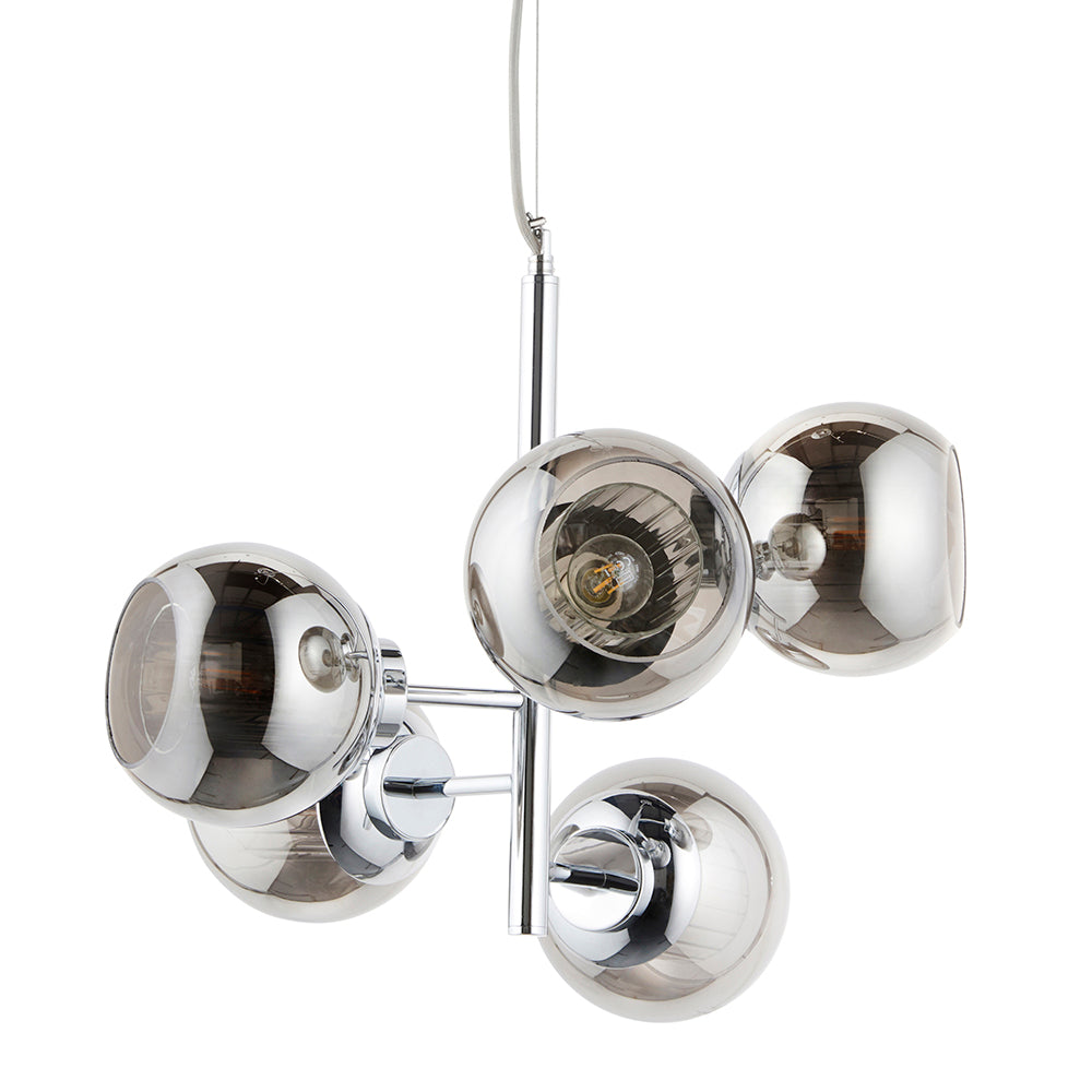 Endon Lighting 90172 Elan 5Lt Pendant Chrome Plate & Smokey Grey Lustre Glass