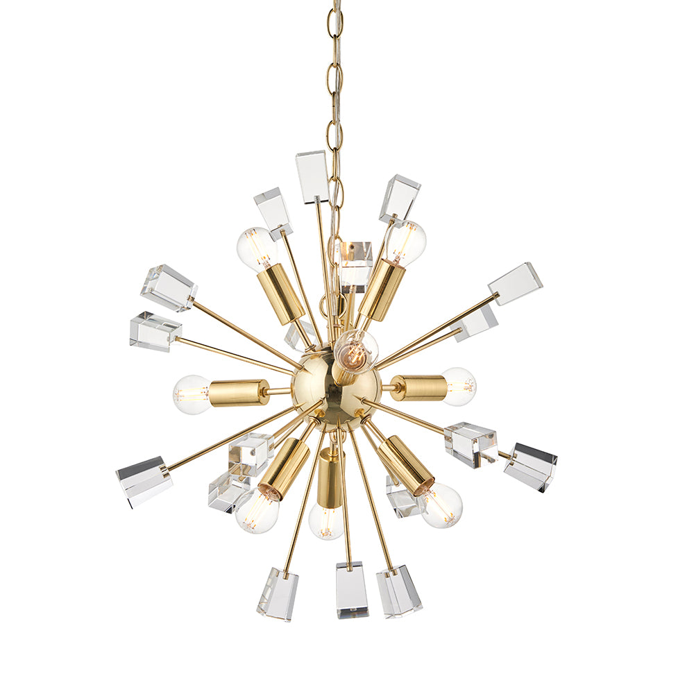 Endon Lighting 90293 Miro 9Lt Pendant Satin Brass Plate & Clear Crystal